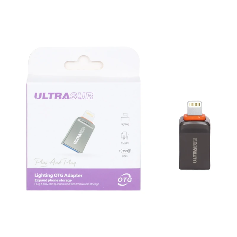 USB OTG به لایتنینگ برند UltraSUR مدل خاکستری کد 26185